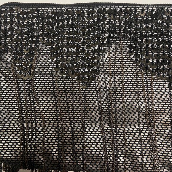 Zara Black Metallic Beaded Clutch Bag with Sequins and Chain Fringe - Picture 6 of 9
